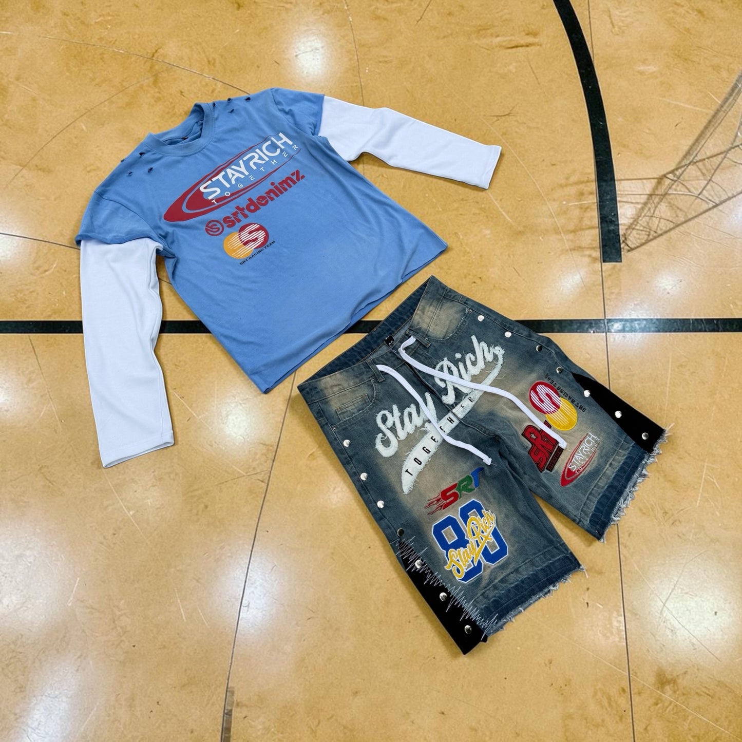 SRT - “ BLUE DENIMZ “ NYC TEE & PATCHWORK SHORTS