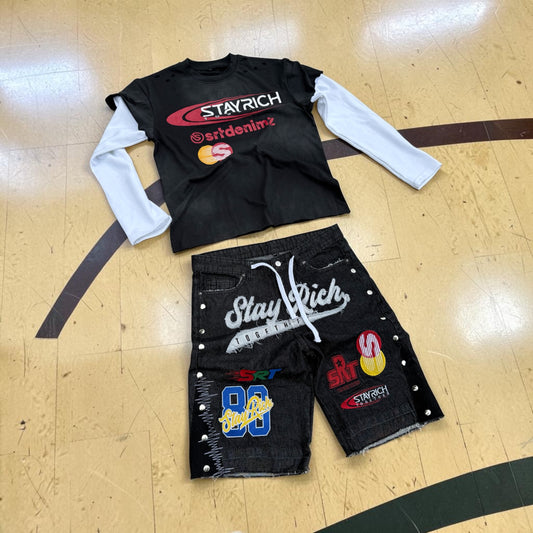SRT - “ BLACK DENIMZ “ NYC TEE & PATCHWORK SHORTS